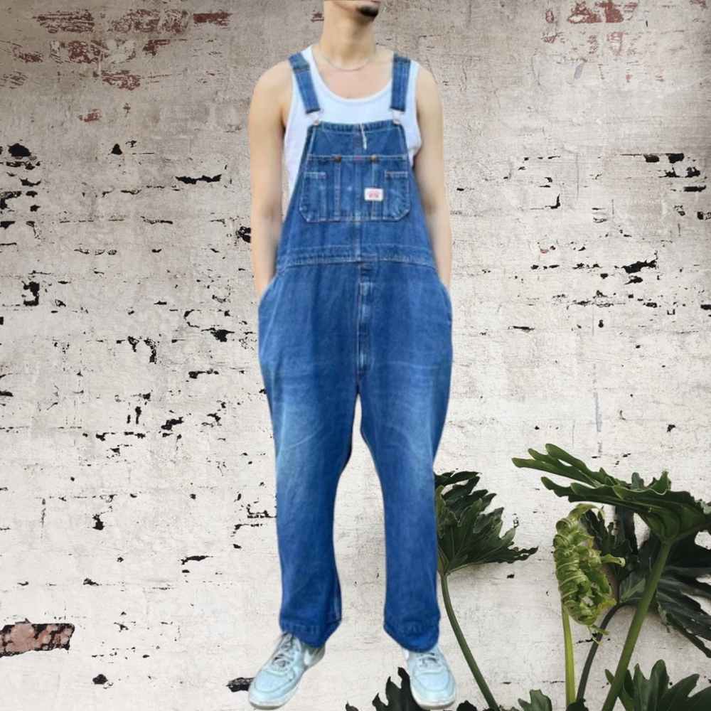 Round House OVERSIZED medium wash Denim Overalls Size XL blue